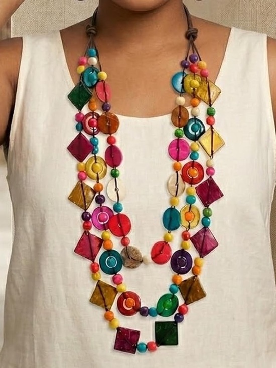 Anthropologie Jewelry - Anthropologie Bright Multicolor Geometric Beaded Necklace